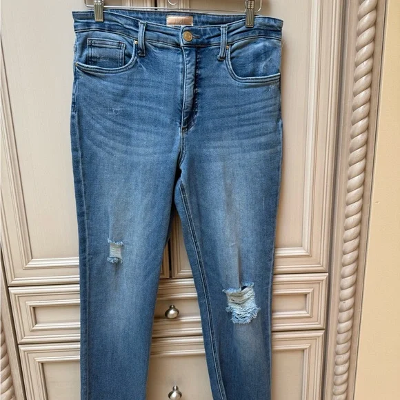 Kut from the Kloth Blue Straight Leg Jeans with Modern Distressing - Picture 1 of 5